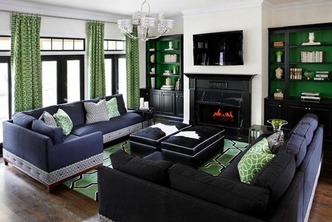 Navy Sofas Meet Vibrant Green