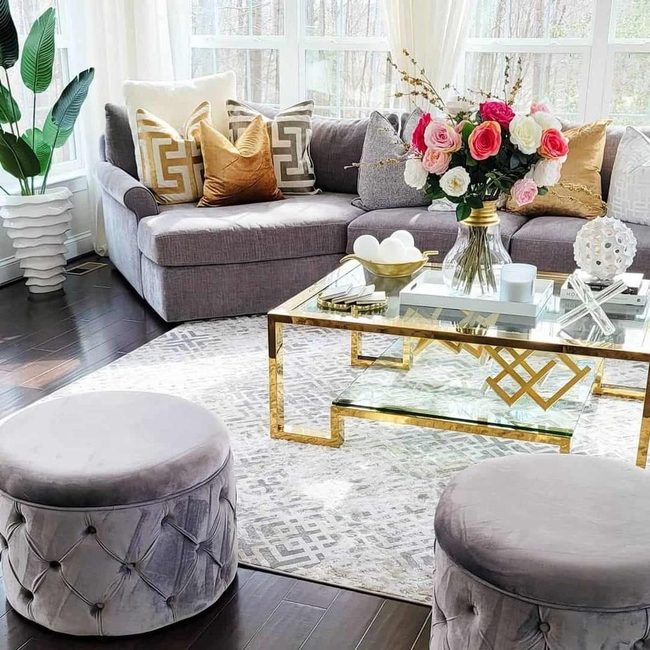 Gold Accents Frame Gray Luxury