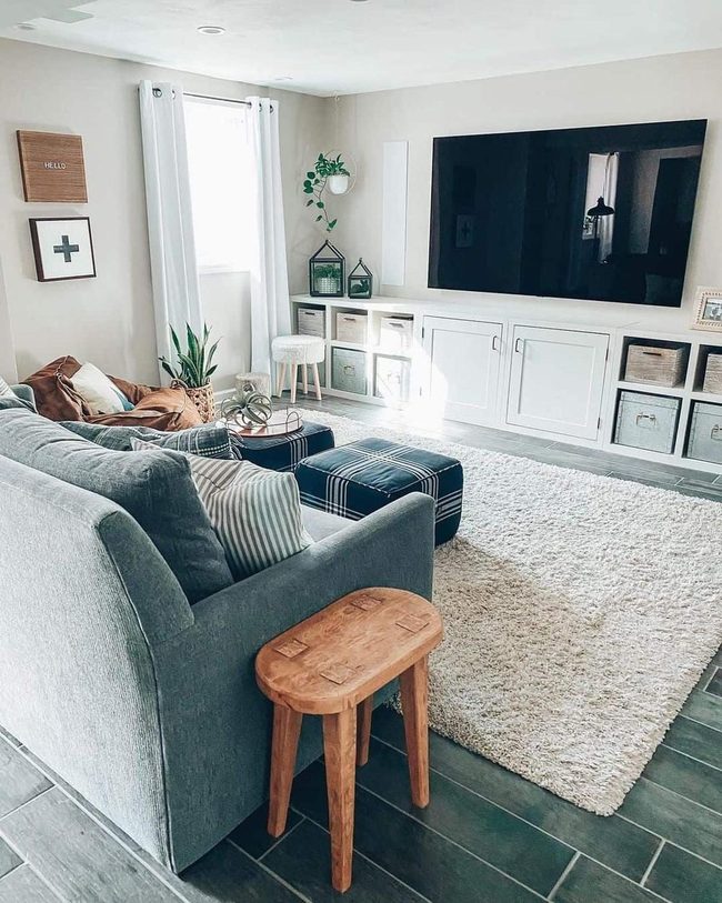 Dust Blue Sofa With Navy Comfort