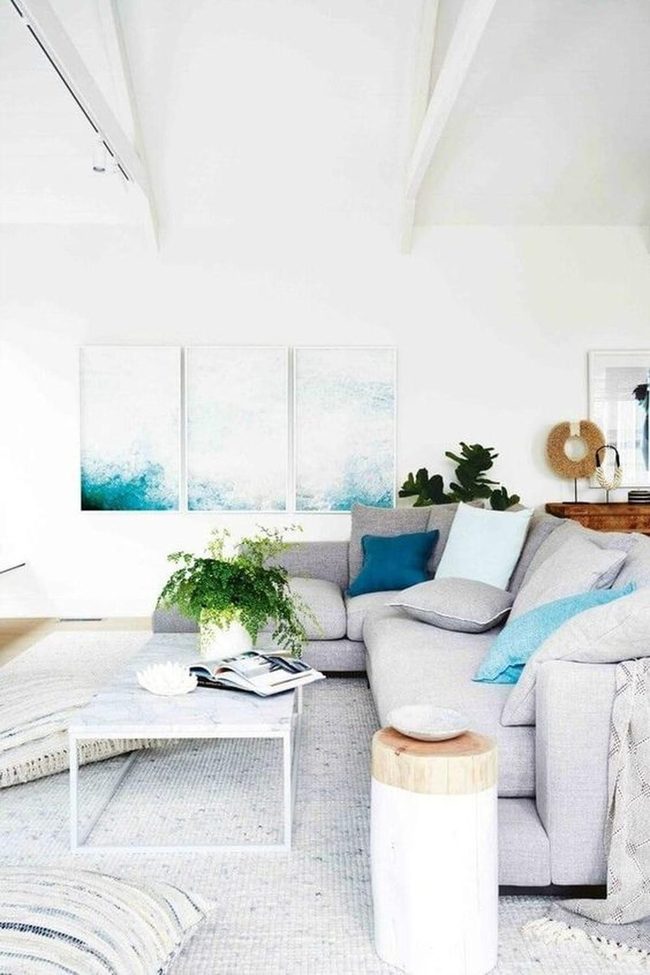 Gray Sofa With Soft Blue Accents