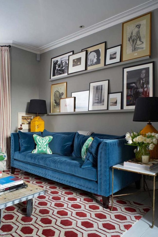 Blue Gray Geometric Living Spaces