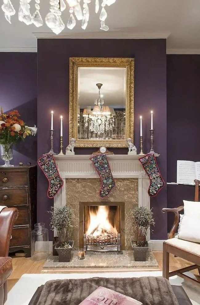 Purple Fireplace With Gold Mirror Elegance