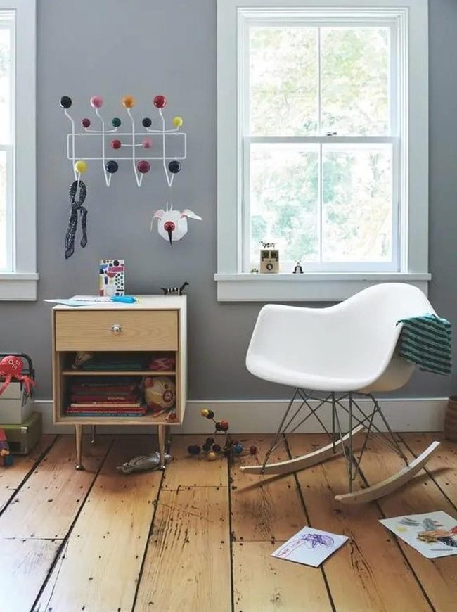 Light Wood Floors, Colorful Hooks