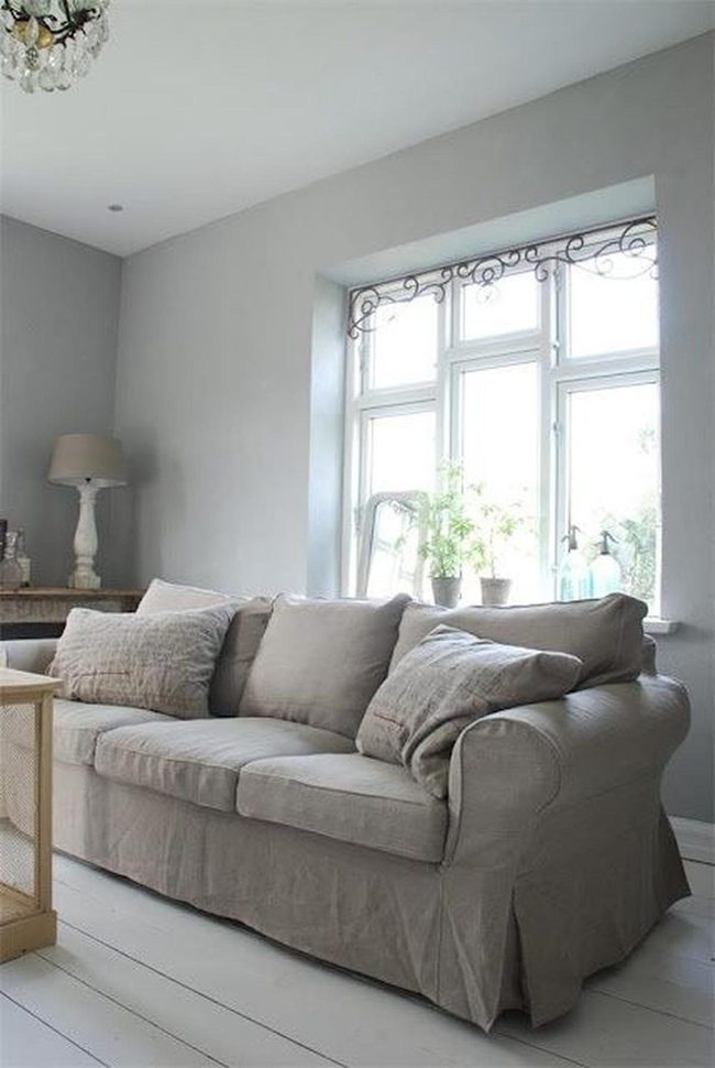 Gray And White Living Room With Green Plants