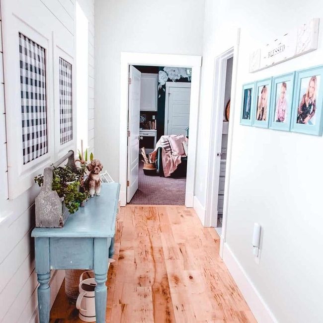 Soft Blue Wood Hallway Storage