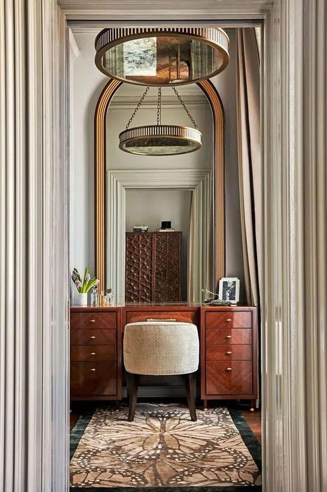 Warm Wood And Curved Mirrors