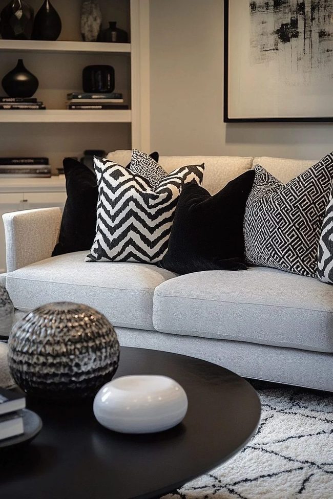 Grey Sofa With Graphic Black Accents