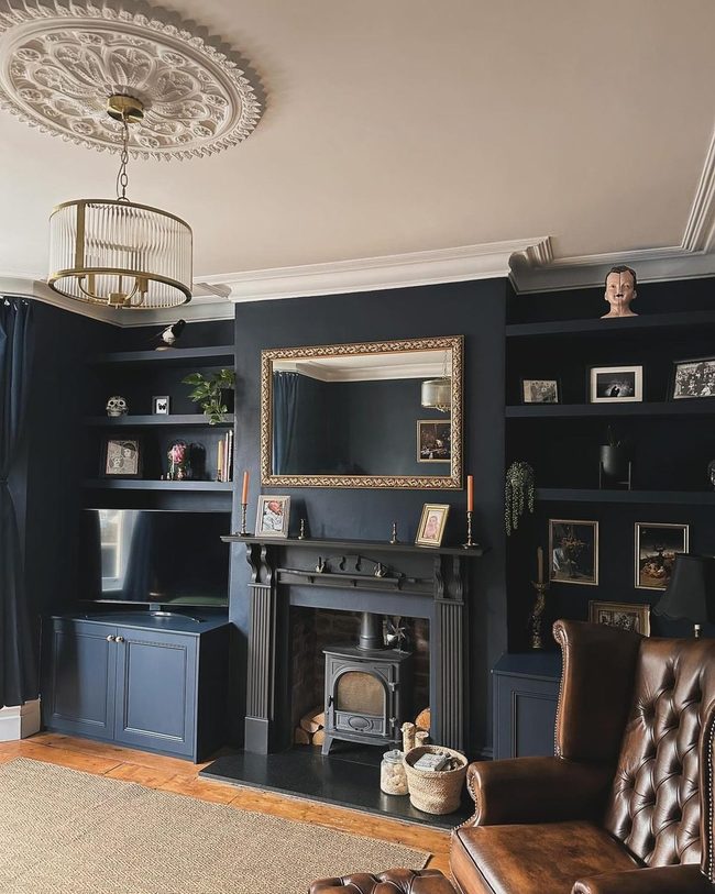 Dark Walls, Warm Fireplace Glow