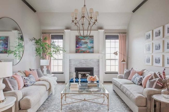 Gold Chandelier Lights Modern Living Room