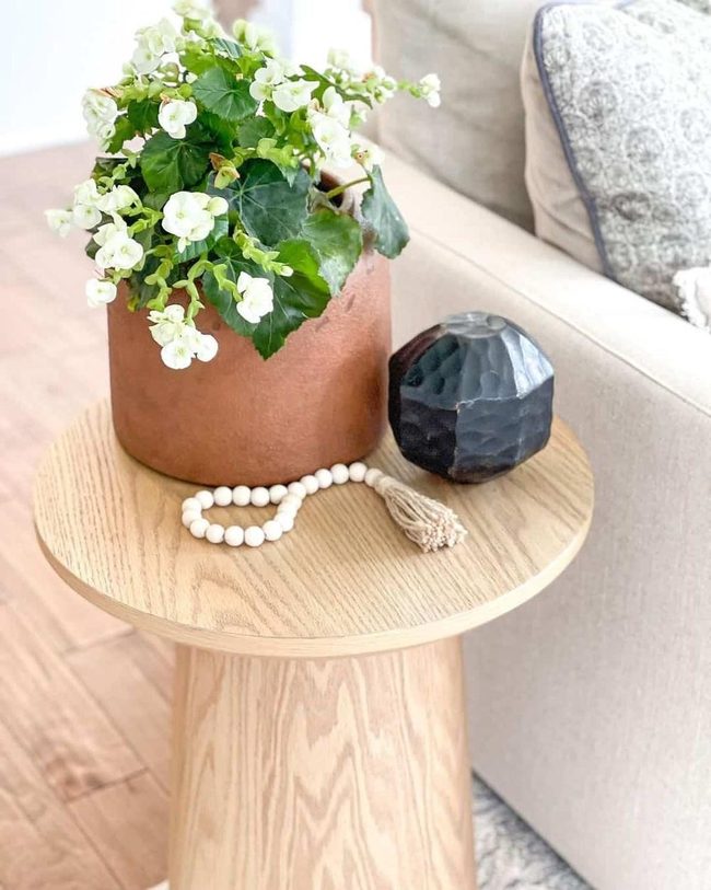 White Impatiens With Black Metal Sculpture