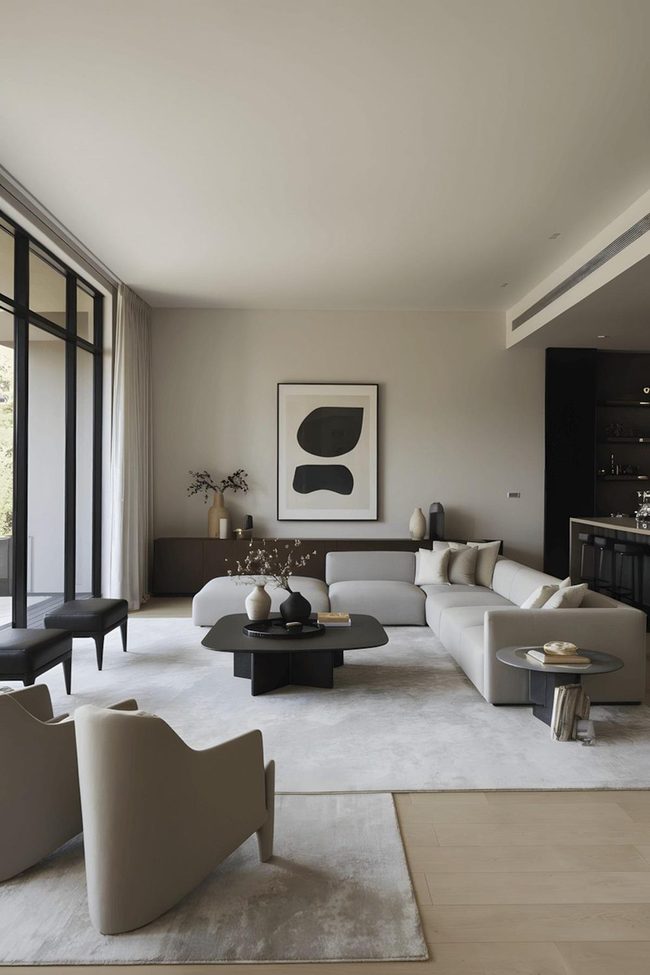 Grey Sectional Living Room With Black Accents