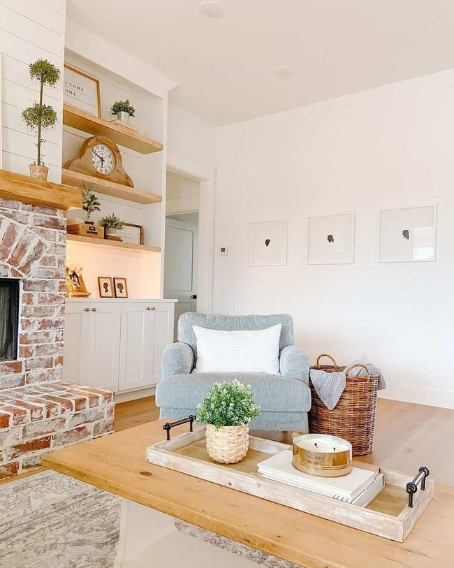 Brick Fireplace White Shiplap Farmhouse