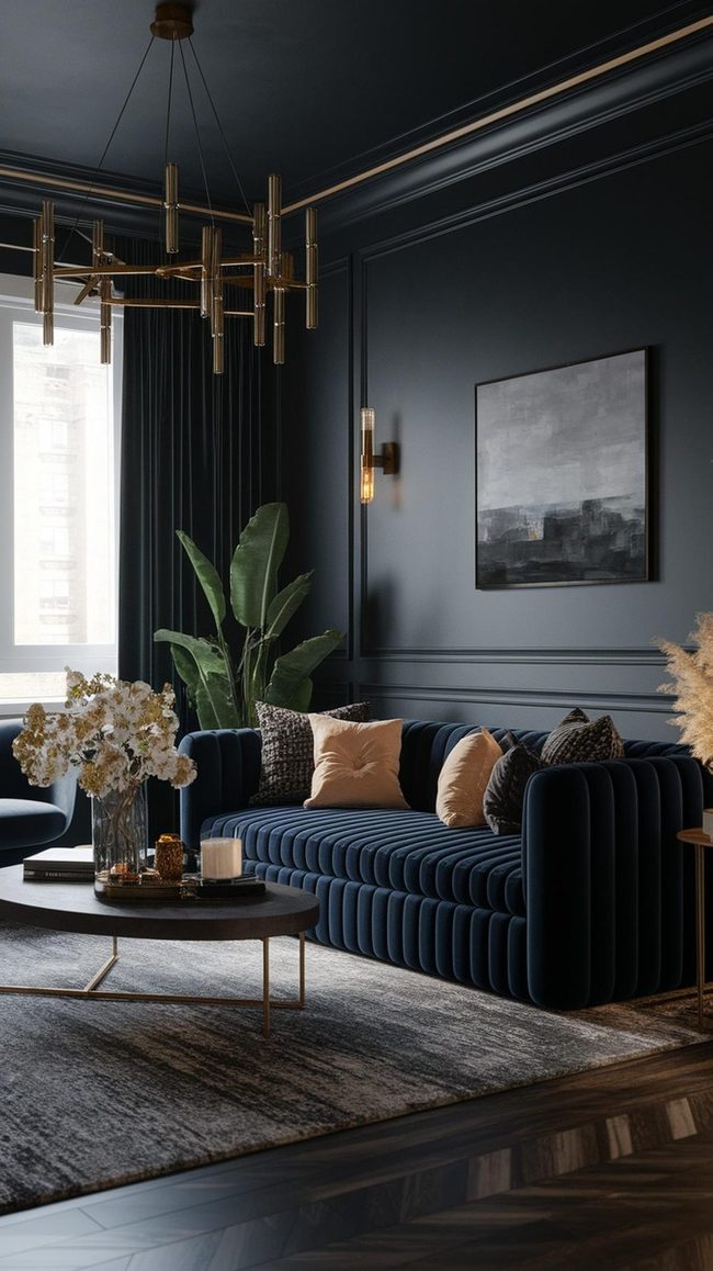 Deep Charcoal Walls With Gold Accents