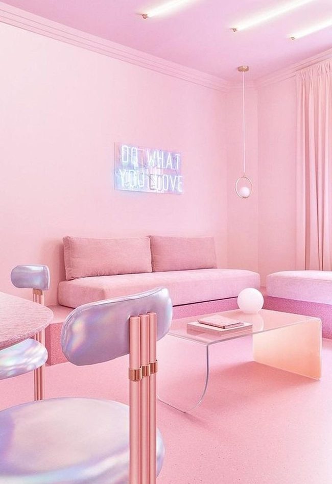 Pink Modern Living Space With Metallic Accents