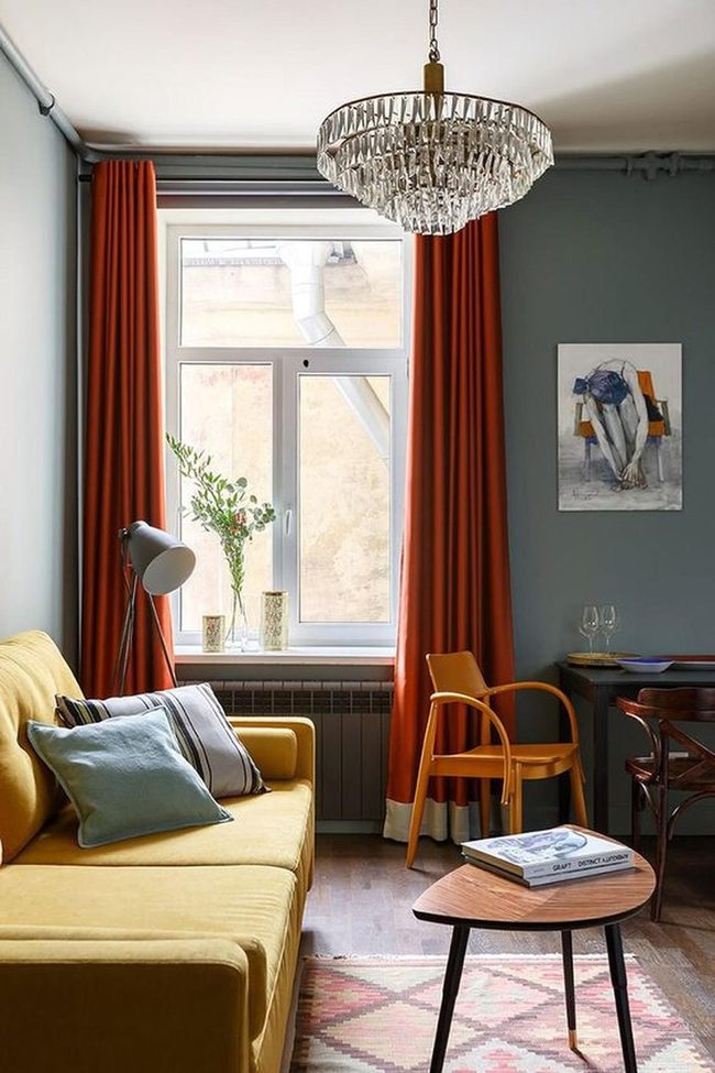 Golden Orange Room With Blue Accents