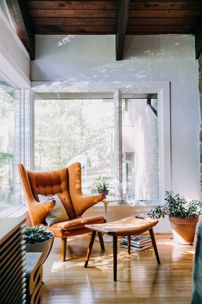 Orange Wingback Reading Corner