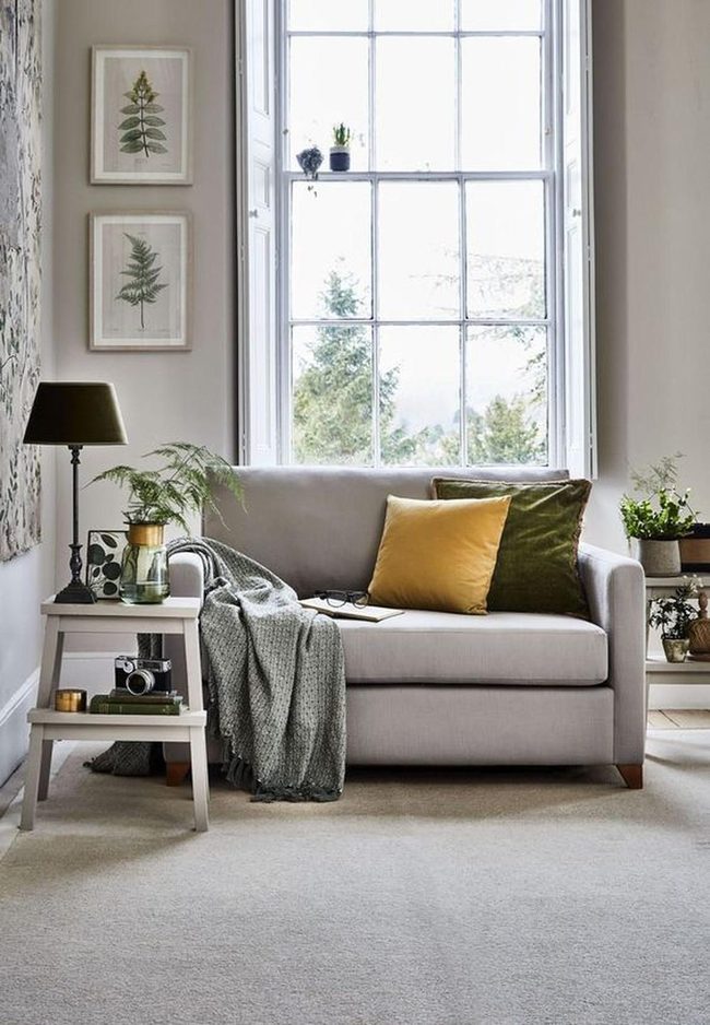 Gray Sofa, Yellow Green Accents