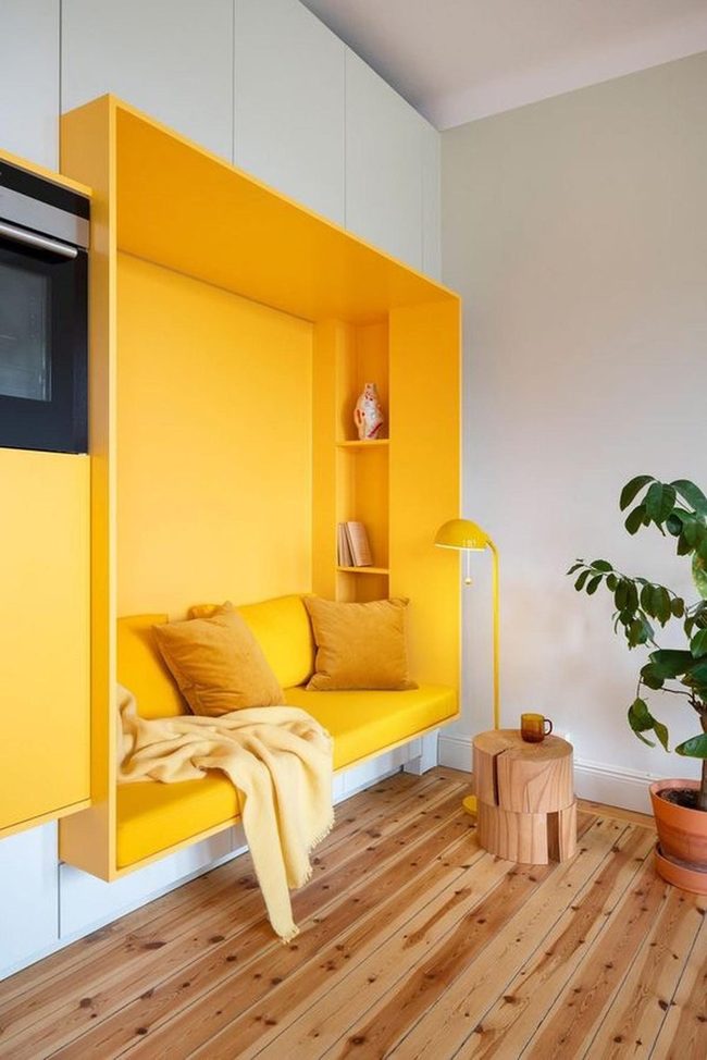 Yellow Reading Nook With Plants