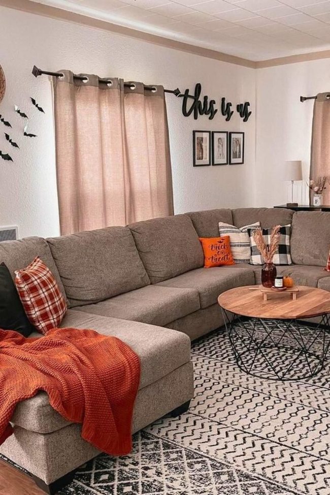Autumn Orange Plaid Sectional