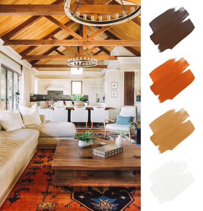 Jewel Rug Anchors Warm Wood Ceiling