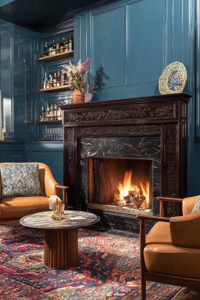 Fireplace Alcove Converted Into Bar