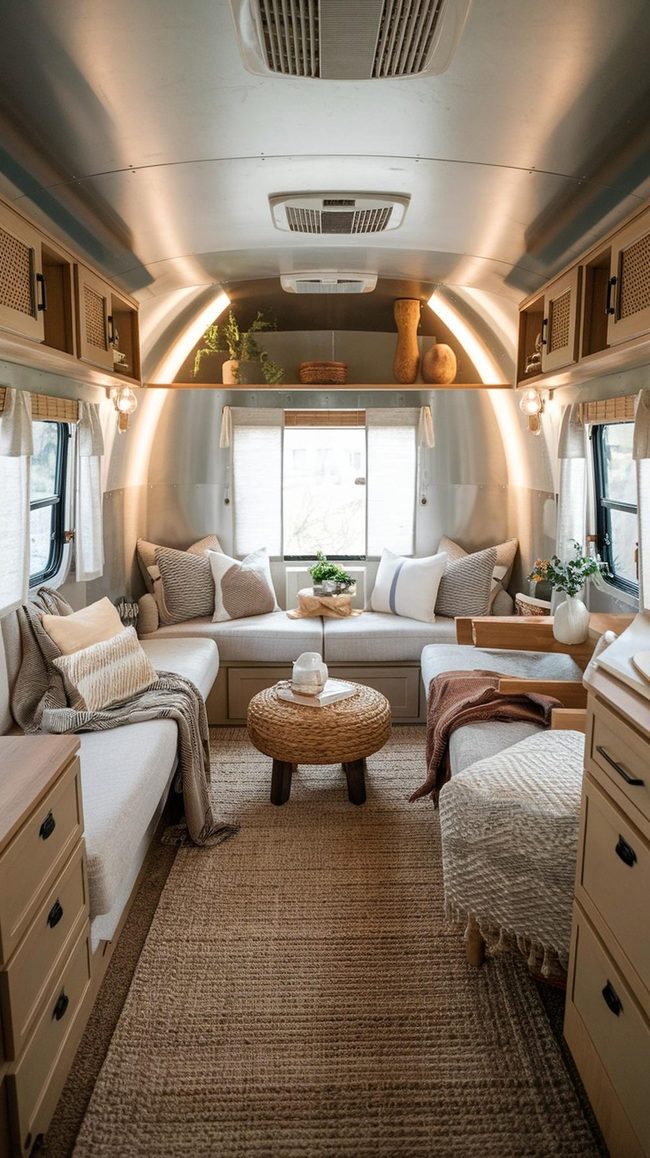 Light-Filled Trailer Interior With Warm Accents