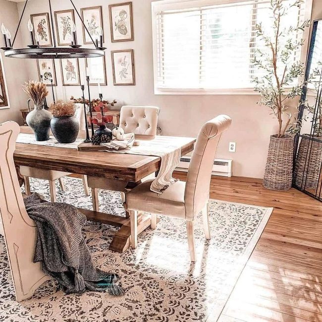 Round Chandelier Anchors Farmhouse Dining