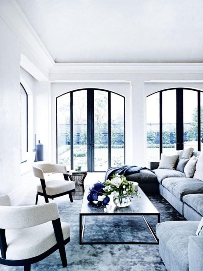 Sunlit Gray And White Living Room