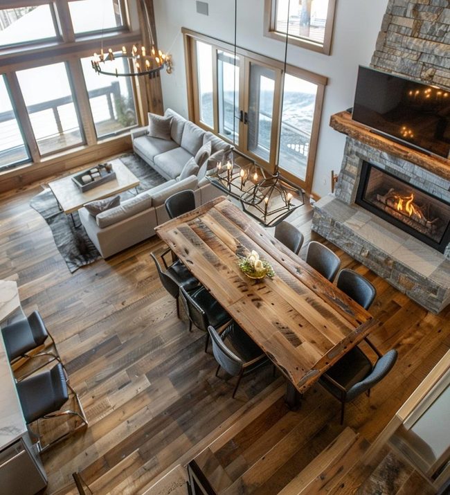 Open Rustic Timber Grain Dining Space