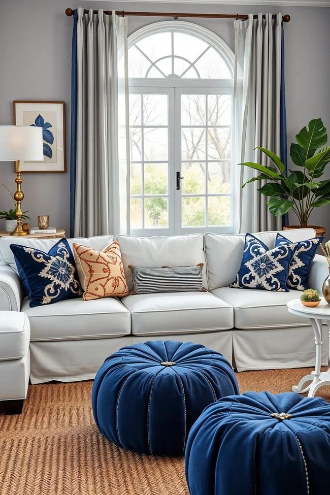 Navy and White Pillow Layering