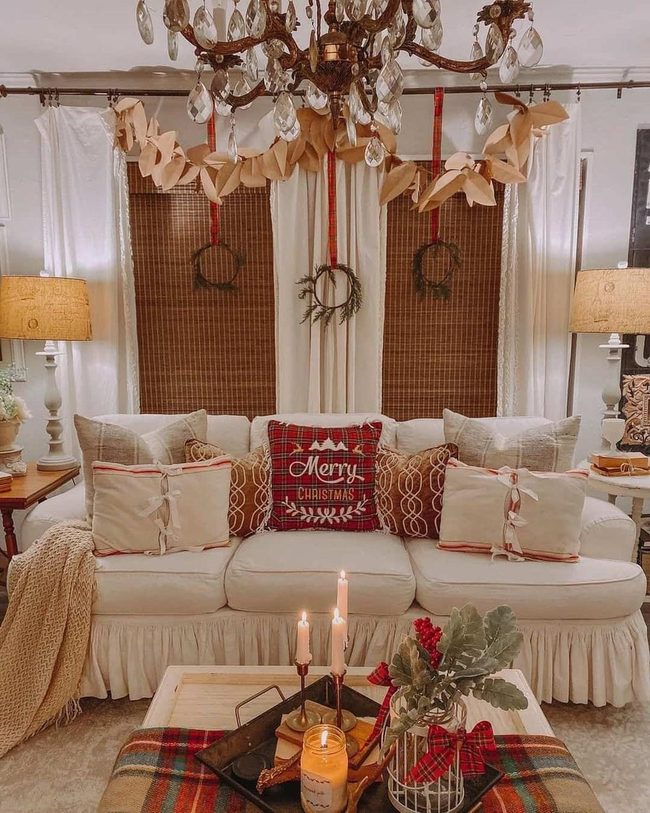 Beige Leaves On Festive Chandeliers