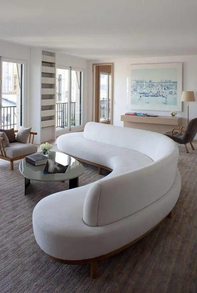 White Curved Sofa, Natural Warmth