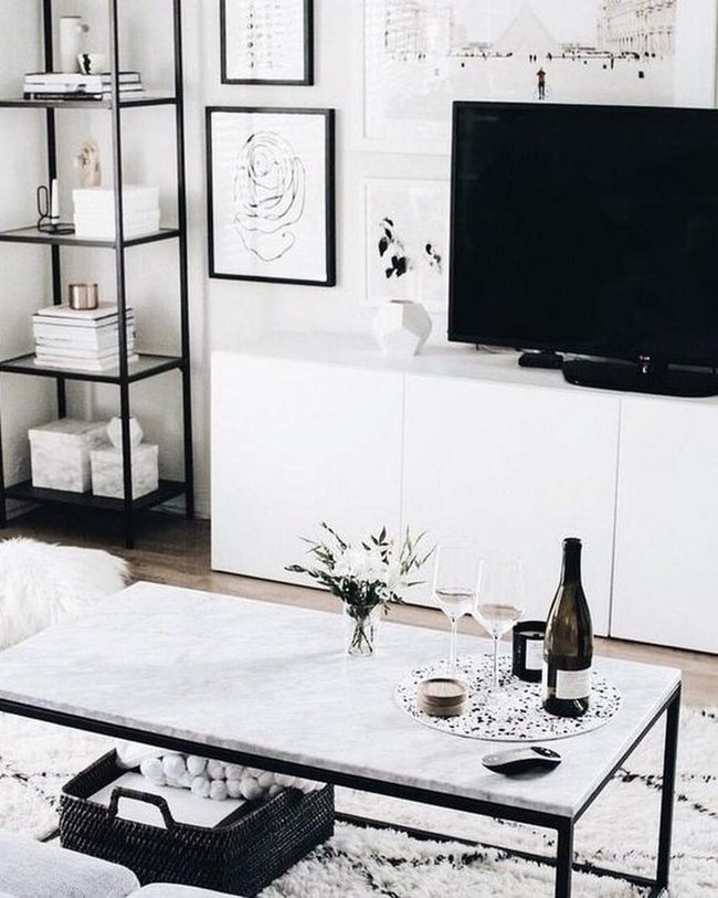 White Marble Modern Minimalist Living