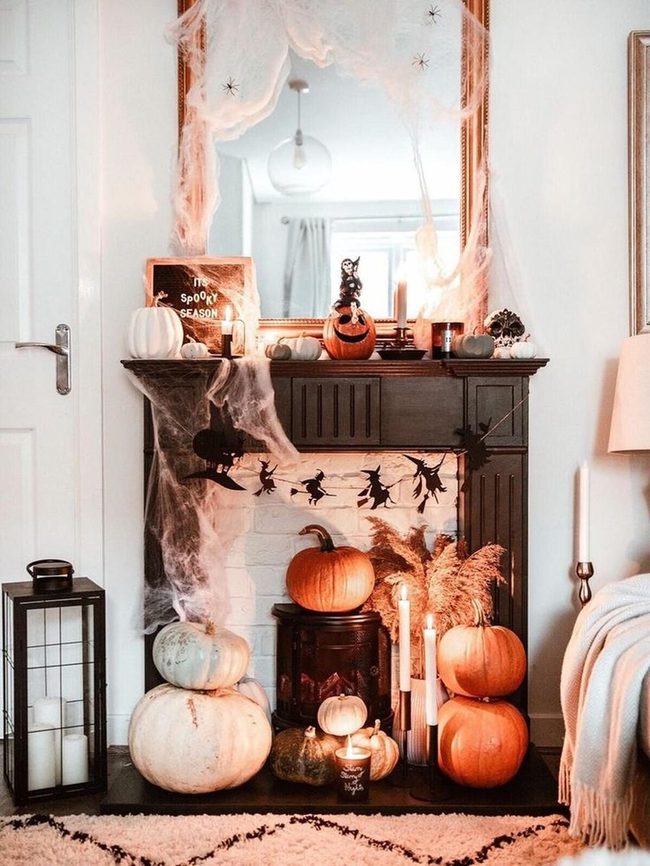 Pumpkin Stack Fireplace Spook