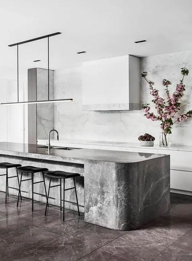 Marble Island With Pink Blooms