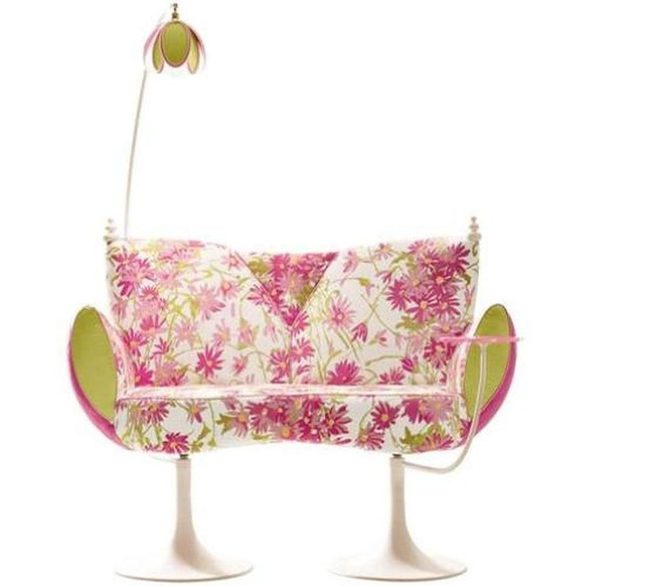 Pink Floral Chairs With Modern Bases