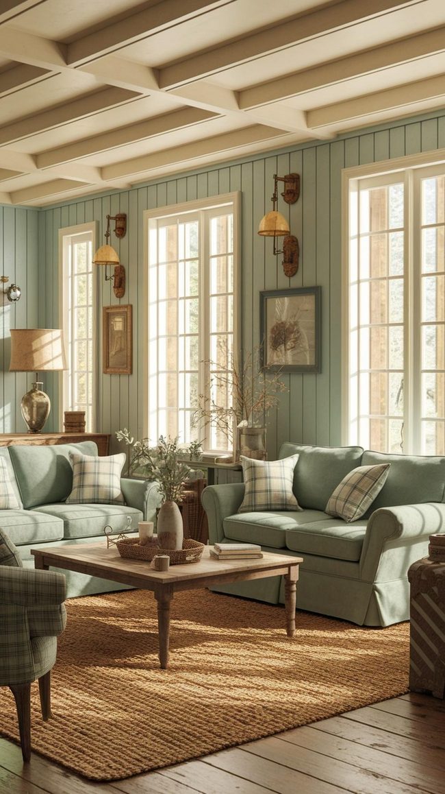 Blue And Green Farmhouse Living Room