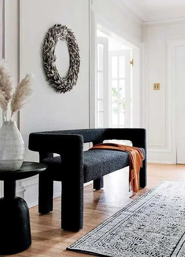 Black Bench Orange Throw Minimalism