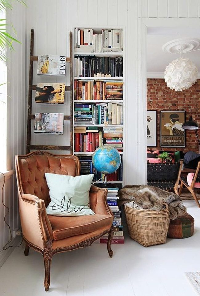 Red Brick Interior With Blue Globe