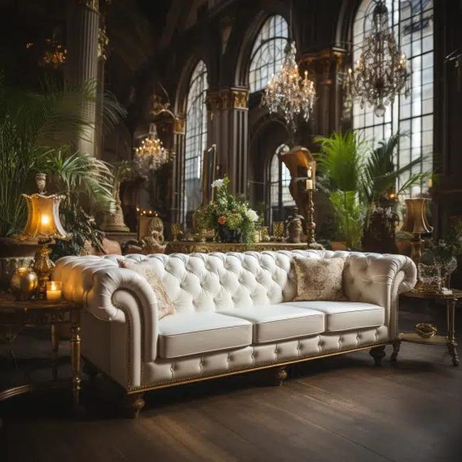 White Tufted Leather Sofa