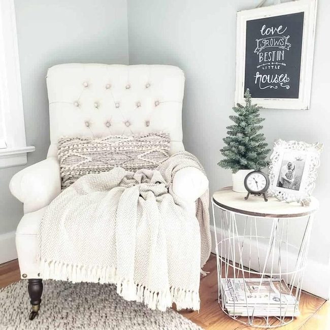 White Armchair Reading Nook Evergreen