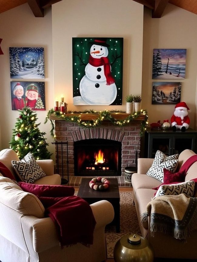Cheerful Snowmen Winter Paintings