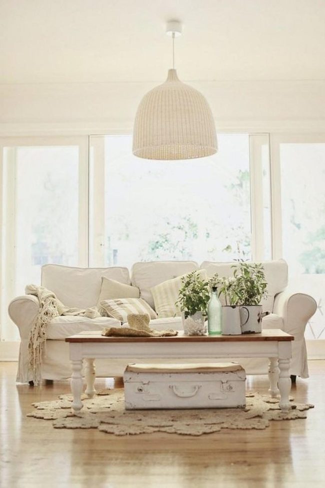 White Minimalist Living With Natural Wood