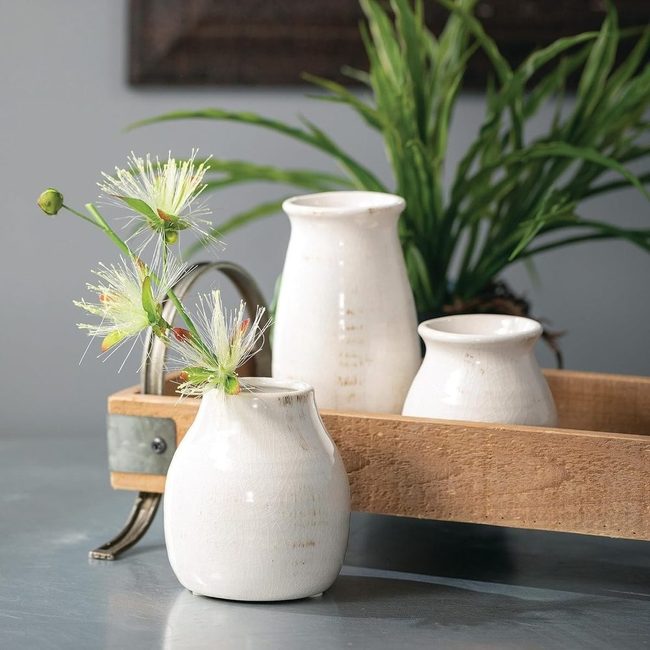 Pale Ceramic Blooms On Wood
