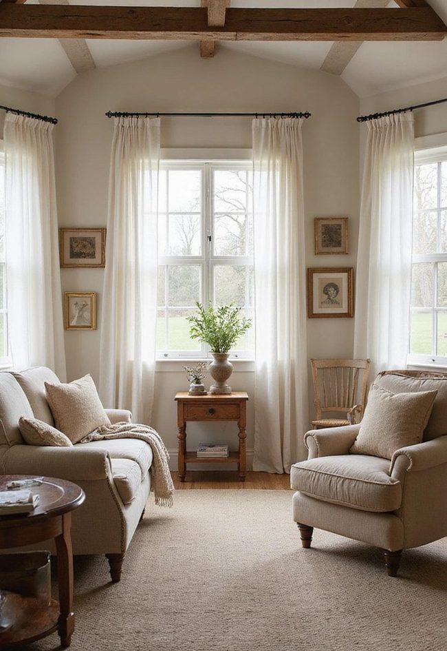 Sheer Curtains Pendant Light Farmhouse Living
