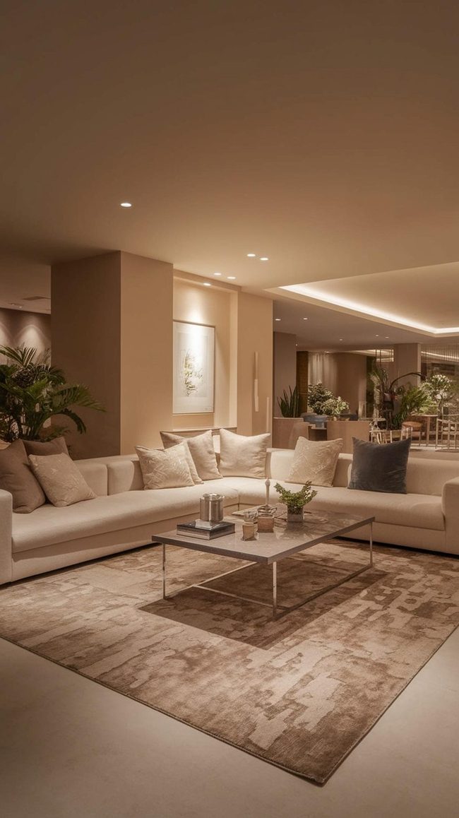 Large Patterned Rug Anchors Living Room