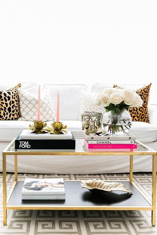White Sofa, Gold Accents, Pattern Play