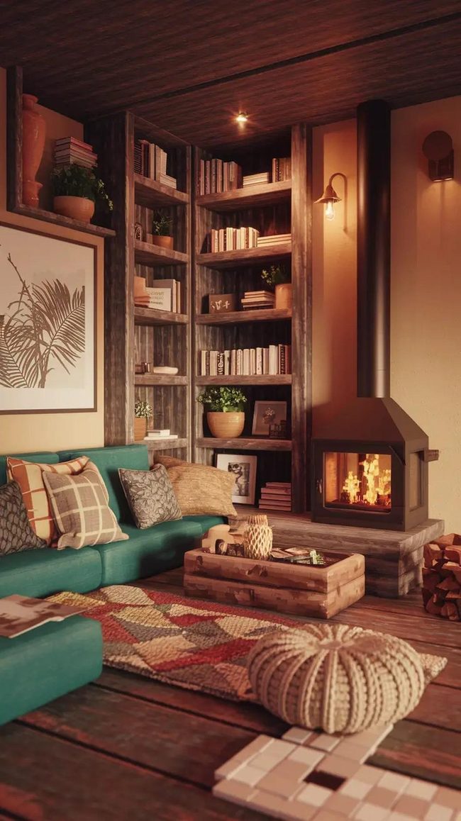 Dark Wood Shelving Meets Pixel Design