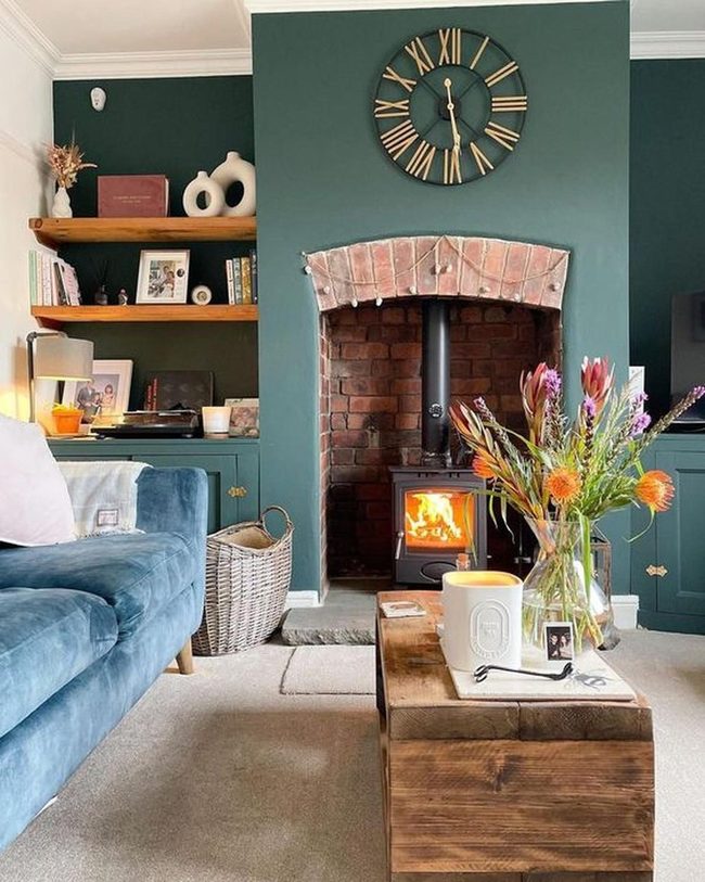 Dark Green Walls Blue Velvet Haven