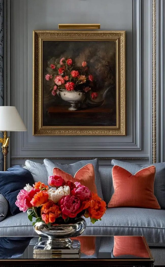 Grey Sitting Area with Mustard Yellow Accents